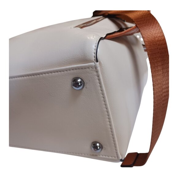 Bostanten Ivory Leather Backpack with Brown Trim - Picture 7 of 14